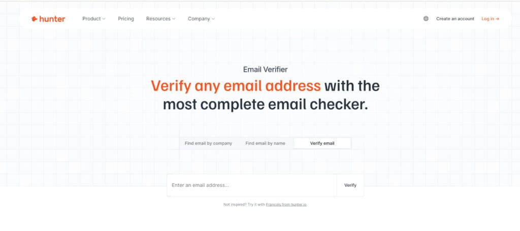 Hunter.io email domain checker tool