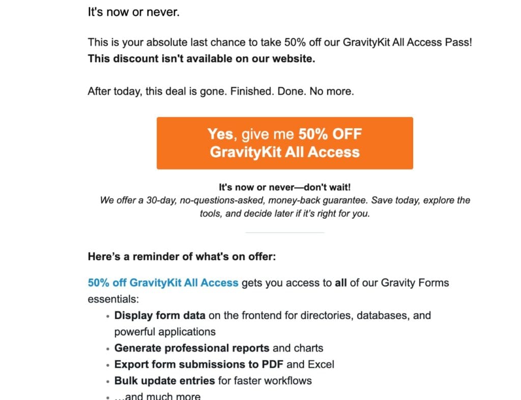 Sales email - action stage