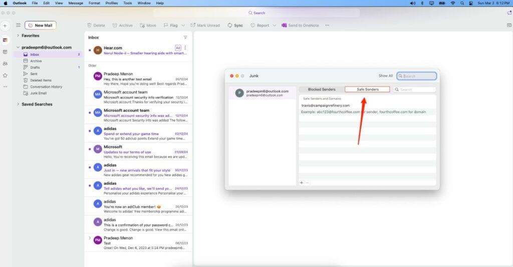 Junk email settings in Outlook Mac