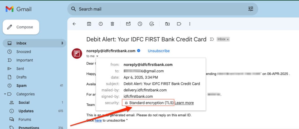 TLS connection in Gmail