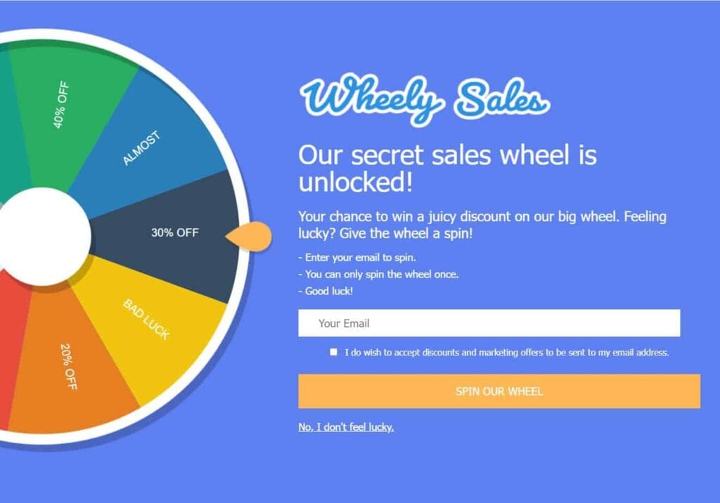 Wheely sales promo gamification email sign up