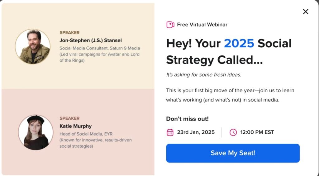 website pop up example