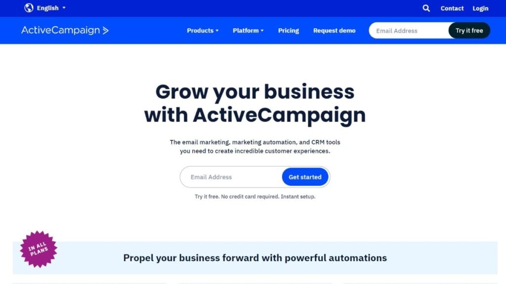 ActiveCampaign’s home page