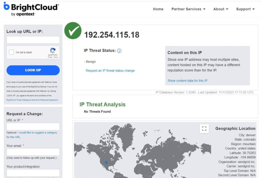 BrightCloud’s IP reputation report