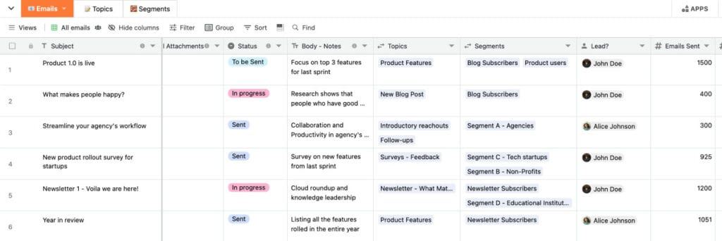 Documenting steps in the email content calendar
