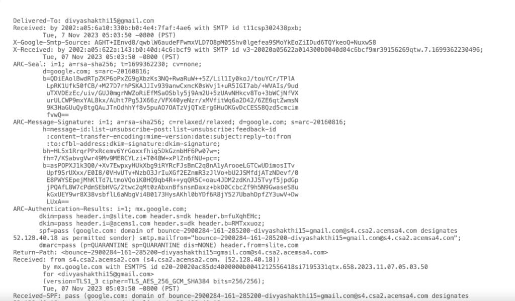 Email Header Snippet Code Example
