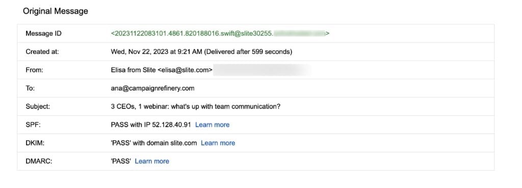 Gmail Email Header Example