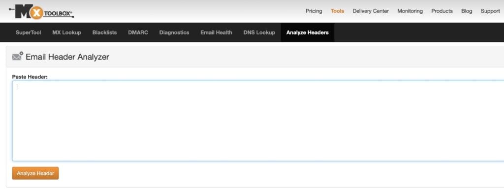 How to analyze email header in MXToolbox