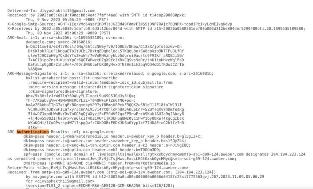 How to read email header snippet code