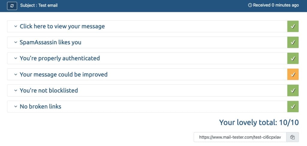 MailTester in action