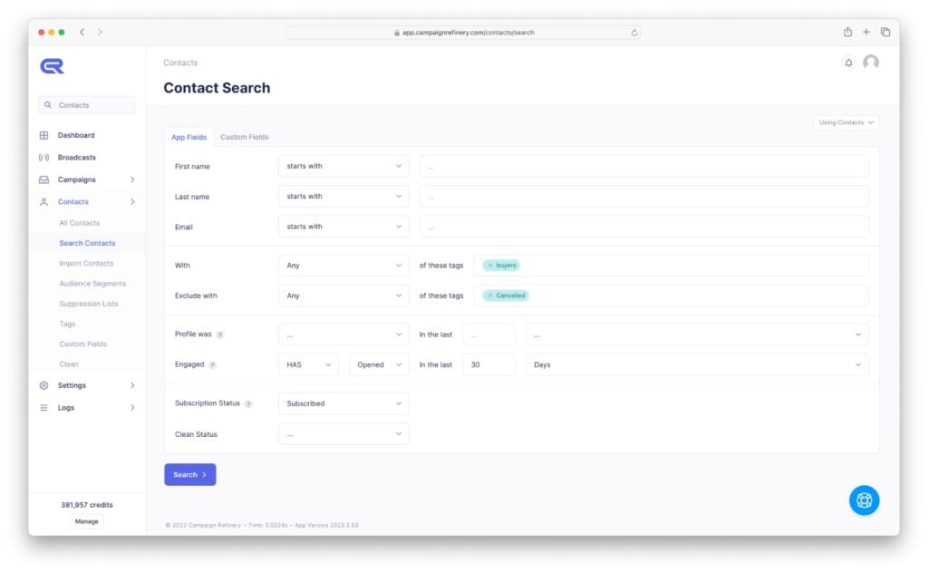 Campaign Refinery Contacts Search