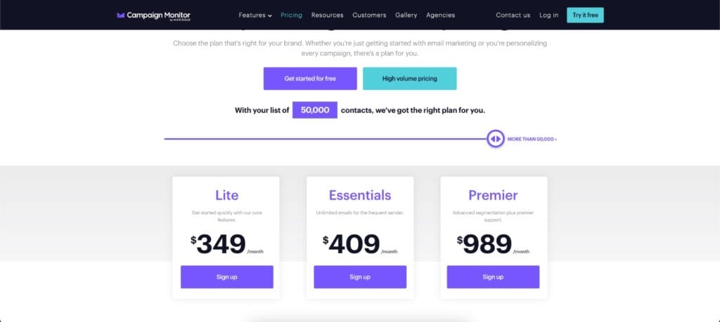 Campaign Monitor: Tiers and Pricing