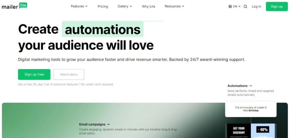 MailerLite Homepage as Klaviyo Alternative