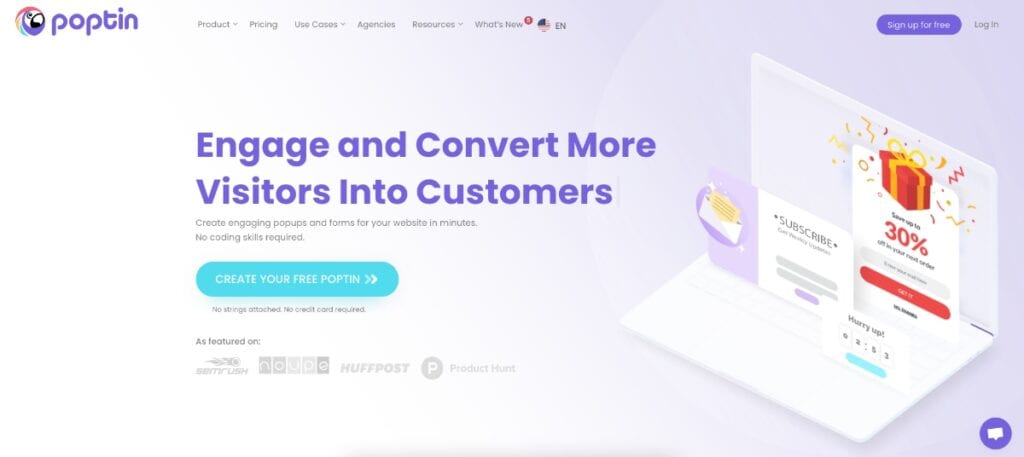 Poptin homepage