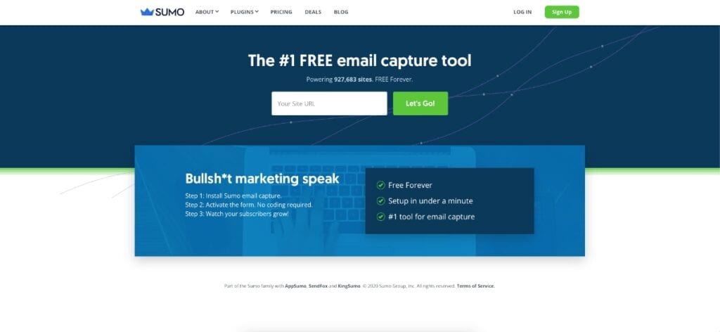 Sumo homepage as OptinMonster Alternative
