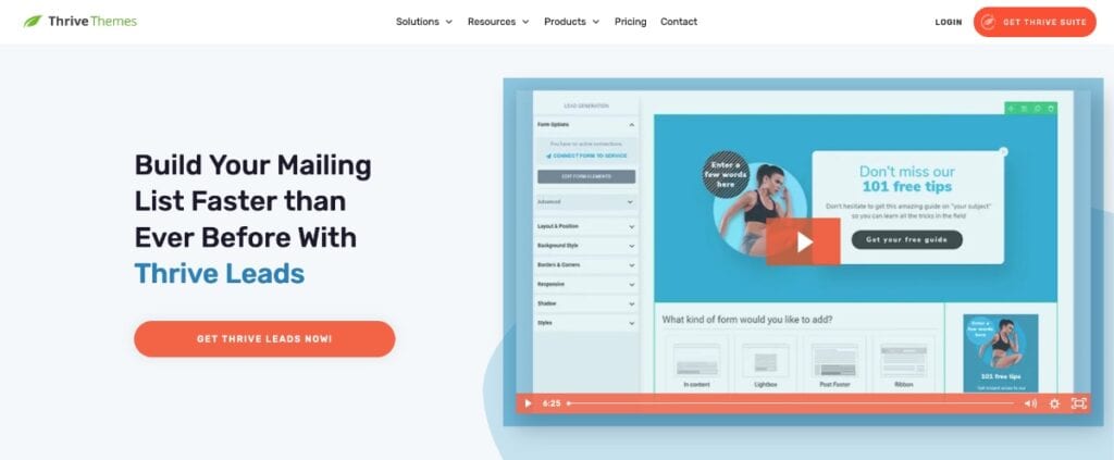 Thrive Leads Homepage as OptinMonster alternative