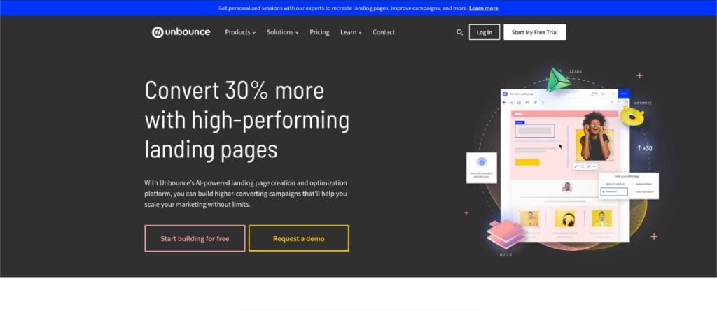 Unbounce Homepage as OptinMonster alternative