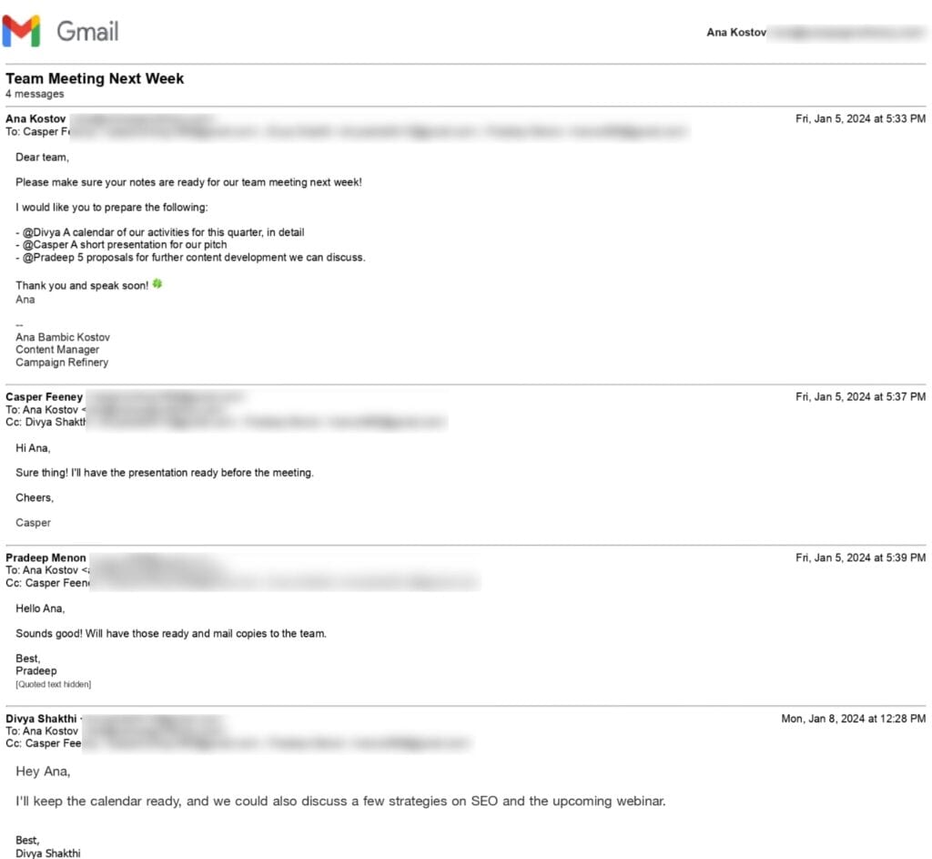 CR Team Email Chain Example