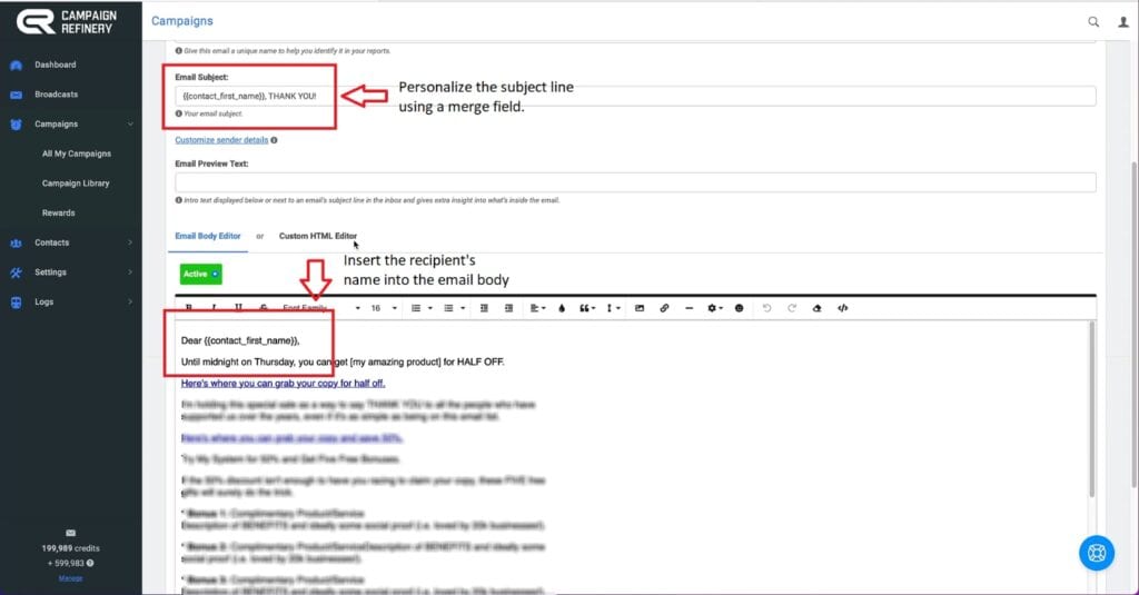 Dynamic email personalization based on user profiles in Campaign Refinery