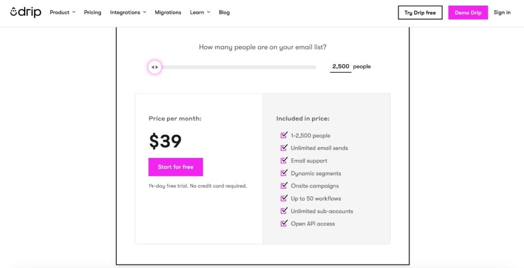 Drip Pricing Page