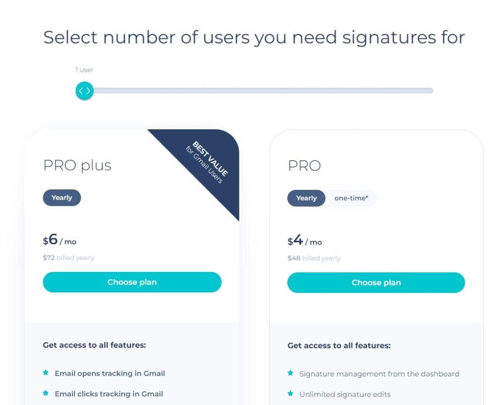My signature Pricing Options