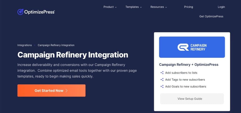 Optimize Press page on Campaign Refinery website