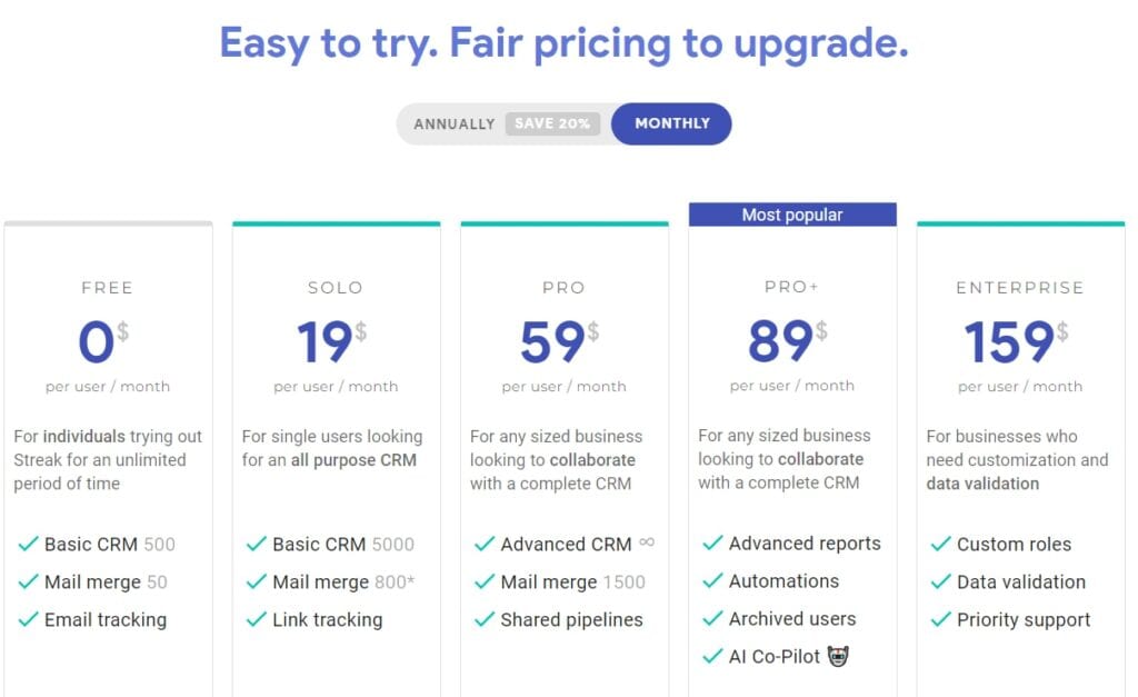 Streak Pricing Options