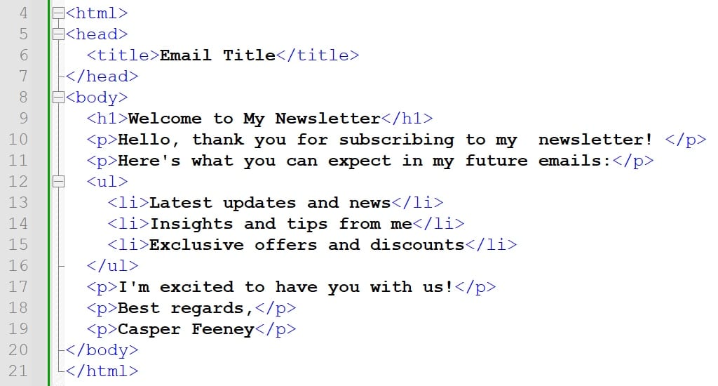 HTML code example