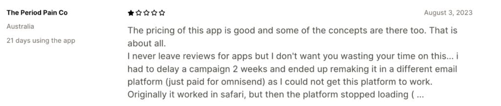 A negative review of Tinyemail
