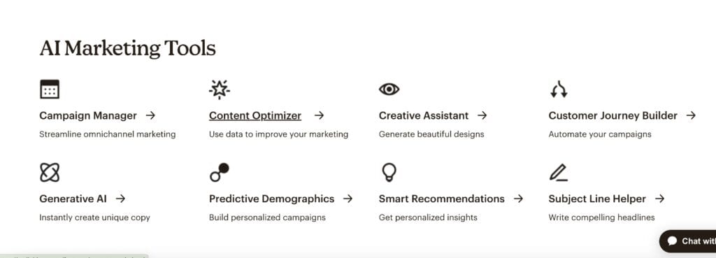 Mailchimp unique features page