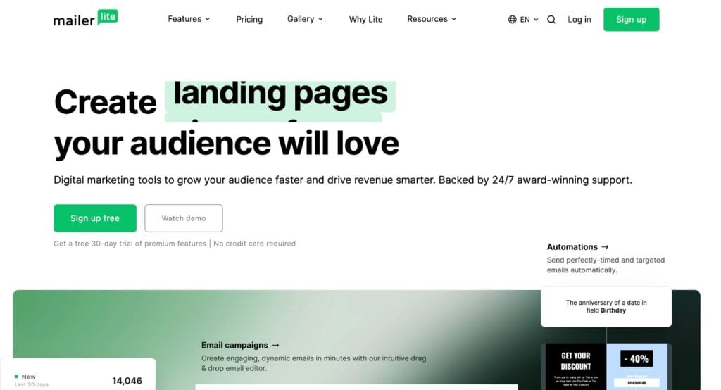 MailerLite Homepage