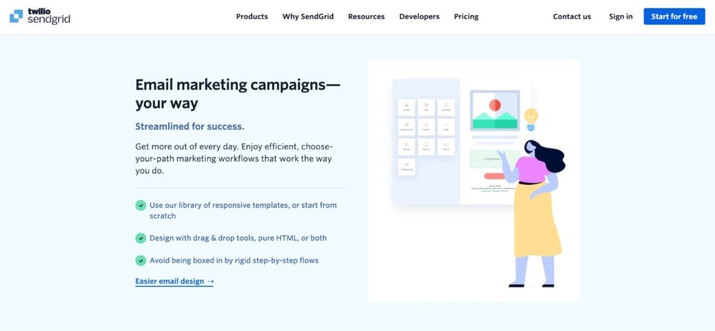 SendGrid Marketing page