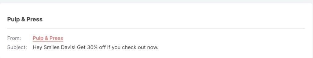 abandoned cart subject line example