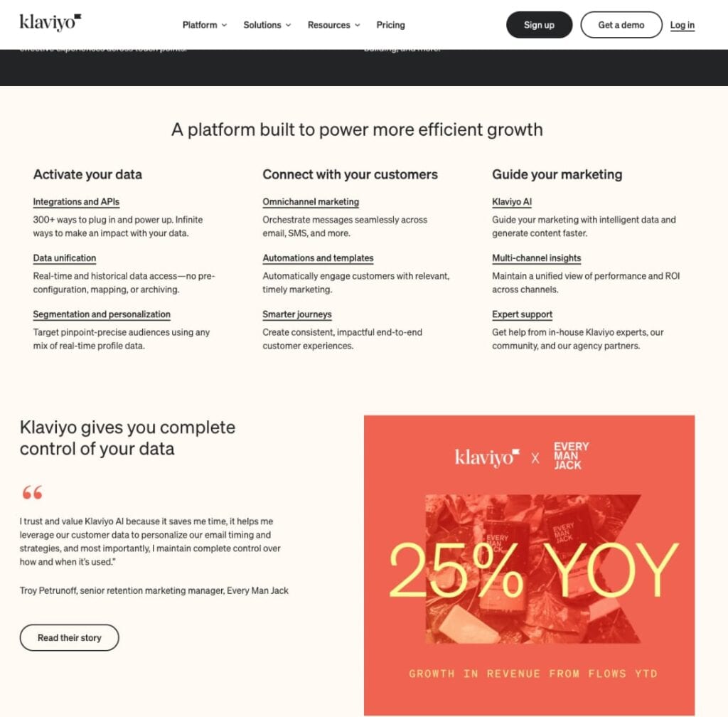 klaviyo features page