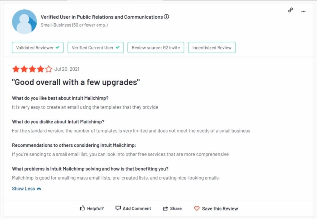 mailchimp review - good overall - templates