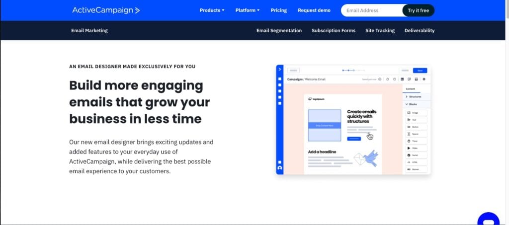 ActiveCampaign Design page