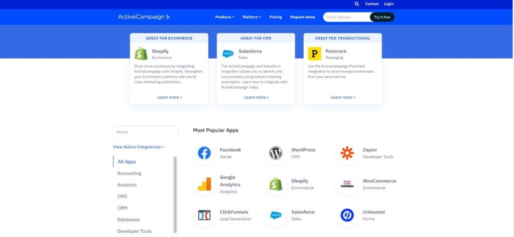Activecampaign integration page