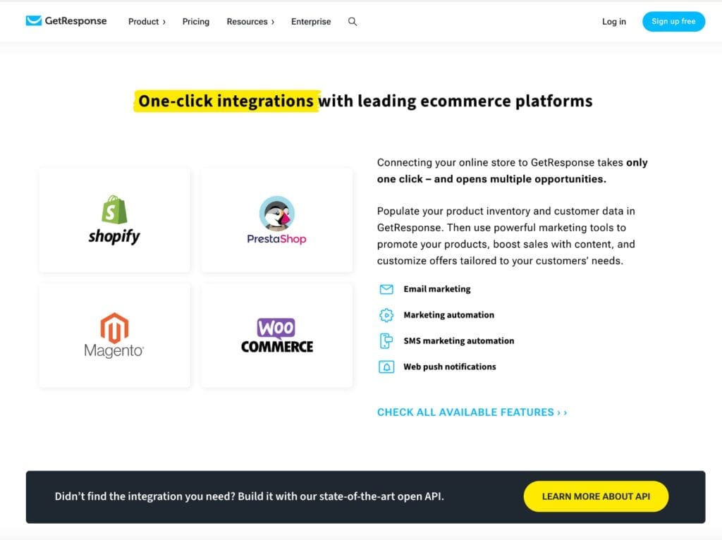 Getresponse integration page