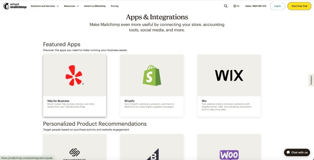 Mailchimp integration page