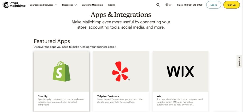 Mailchimp integration page