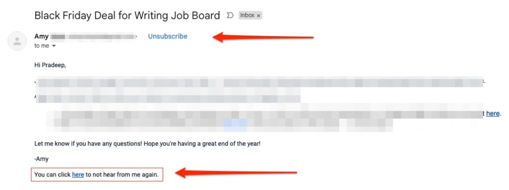 Unsubscribe link in email body