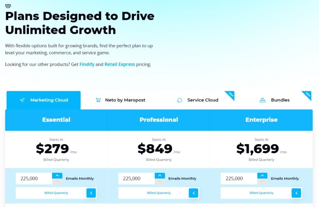Maropost pricing page