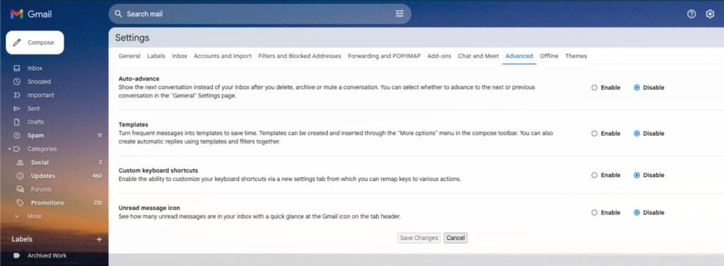 Activate Gmail email templates