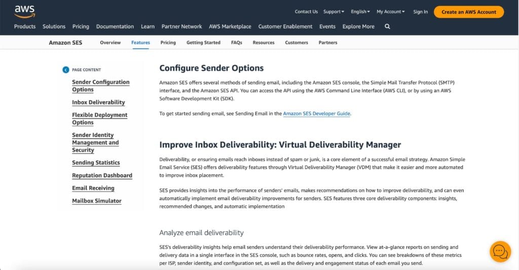 Amazon SES Sender Reputation Page