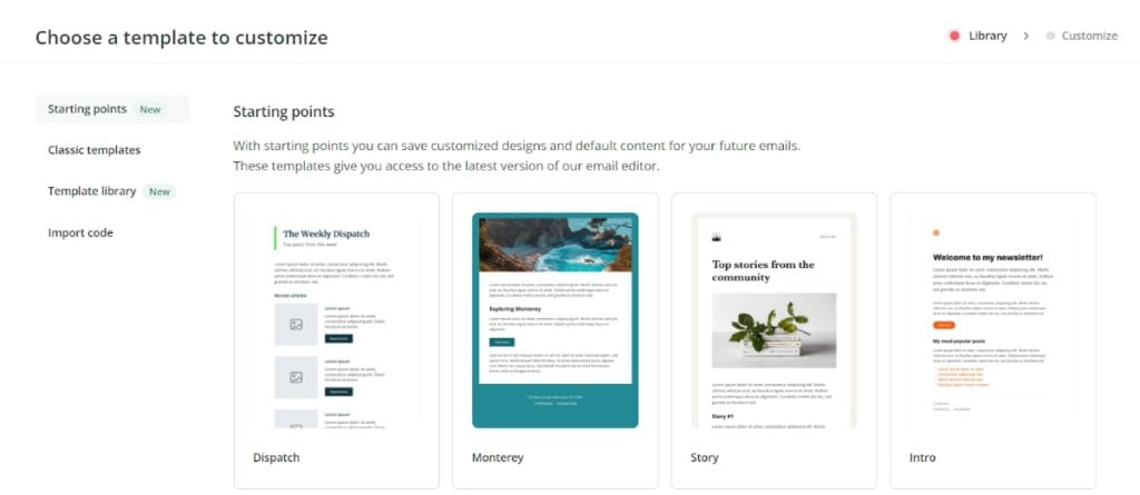 A screenshot of ConvertKit’s template gallery