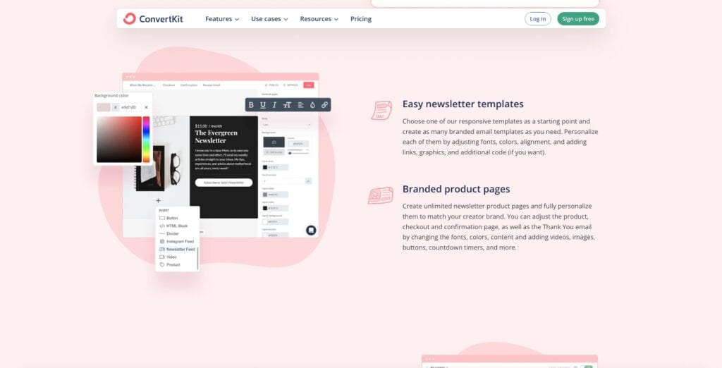 ConvertKit email template page