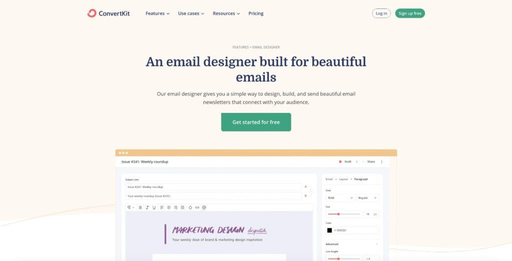 ConvertKit interface page