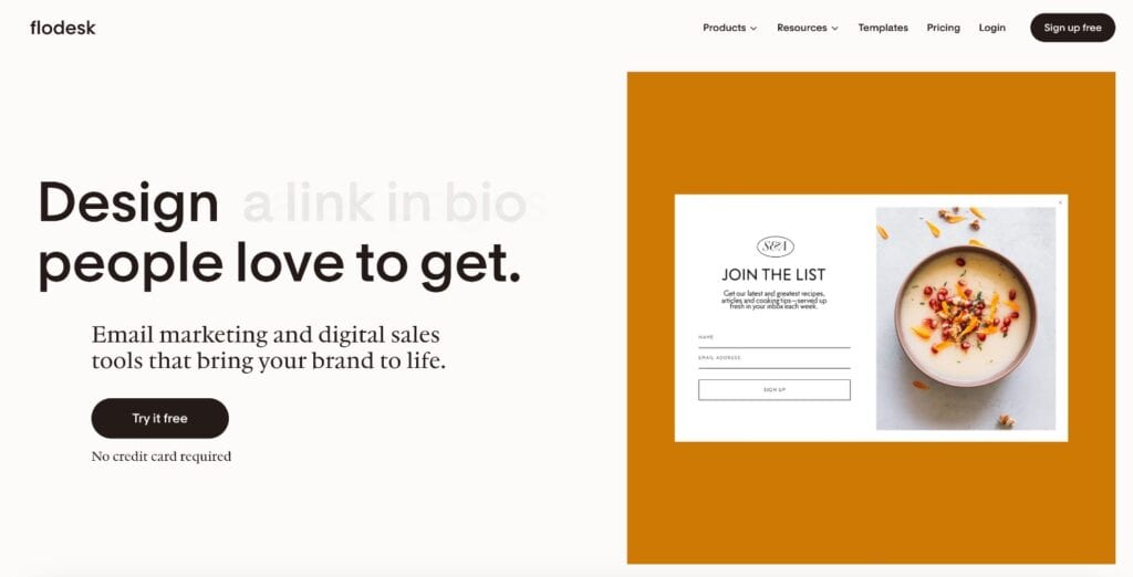 Flodesk main page