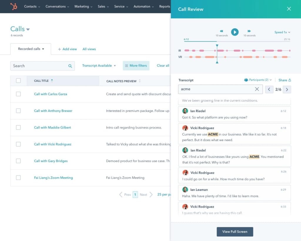 HubSpot CRM - UI