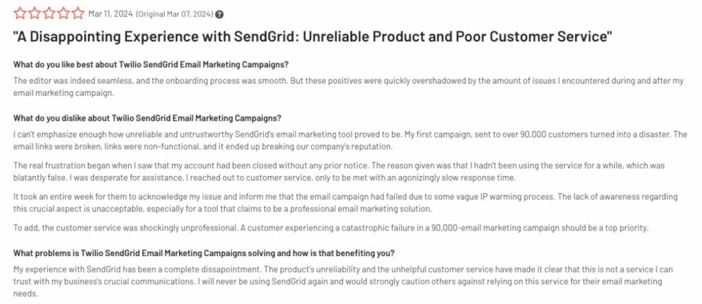 Negative SendGrid Review